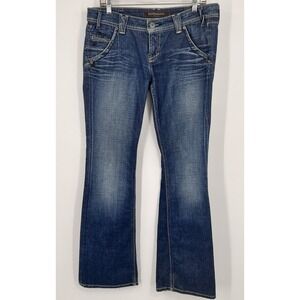 Yanuk Womens Jeans 31 Dreamer Stitch Flare Designer Stitching Medium Wash